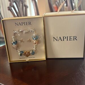 NWT Napier Blue and Gold Faith Bracelet & Earring Set
